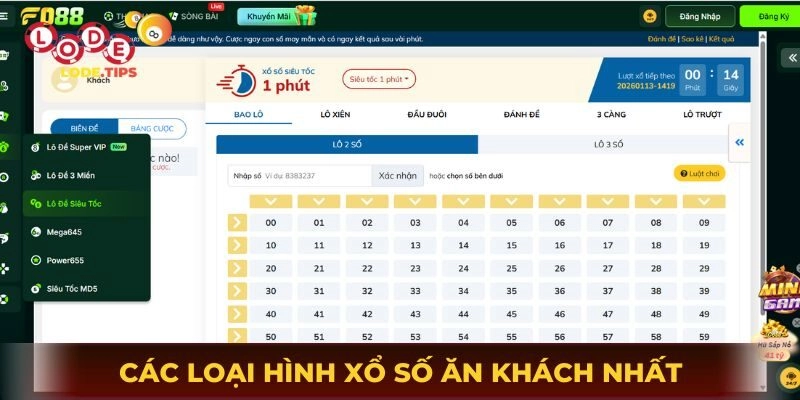 Các loại hình xổ số ăn khách nhất đang có mặt tại Fo88